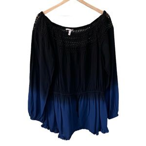 Victoria’s Secret Ombré Long Sleeve Blouse Large Crochet Neck